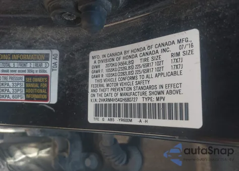 2016 Honda Cr-V Ex из США, поврежденный, VIN 2HKRM4H54GH680727